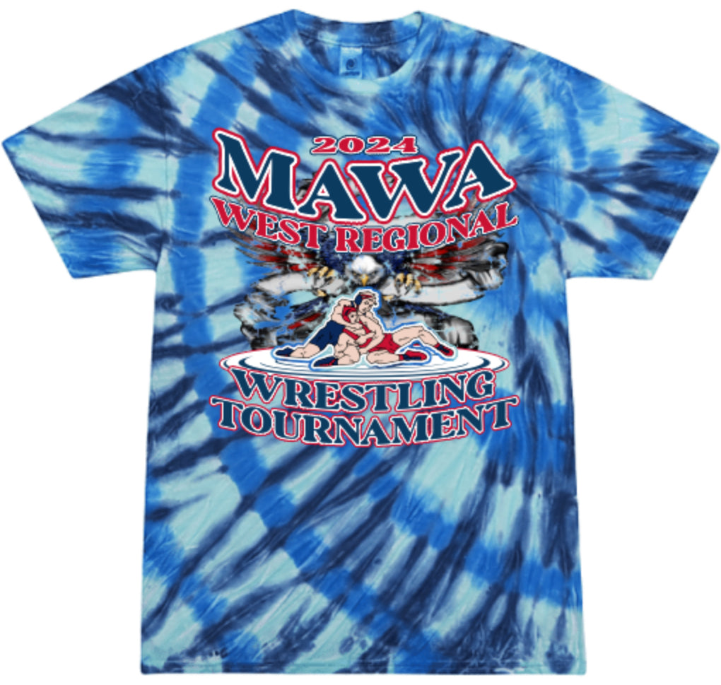 Blue tie dye with Mawa logo on it