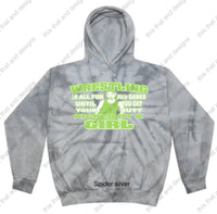 Load image into Gallery viewer, wrestling hoodie its all fun and games till you get your butt kicked by a girl
