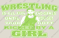 Load image into Gallery viewer, wrestling hoodie its all fun and games till you get your butt kicked by a girl
