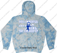 Load image into Gallery viewer, wrestling hoodie yes I wrestle like a girl try and keep up
