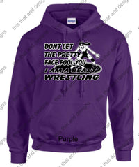 Load image into Gallery viewer, wrestling hoodie don&#39;t let the pretty face fool you
