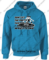 Load image into Gallery viewer, wrestling hoodie don&#39;t let the pretty face fool you
