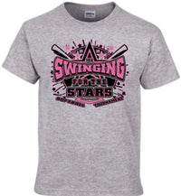 Load image into Gallery viewer, swinging for the stars grey t-shirt
