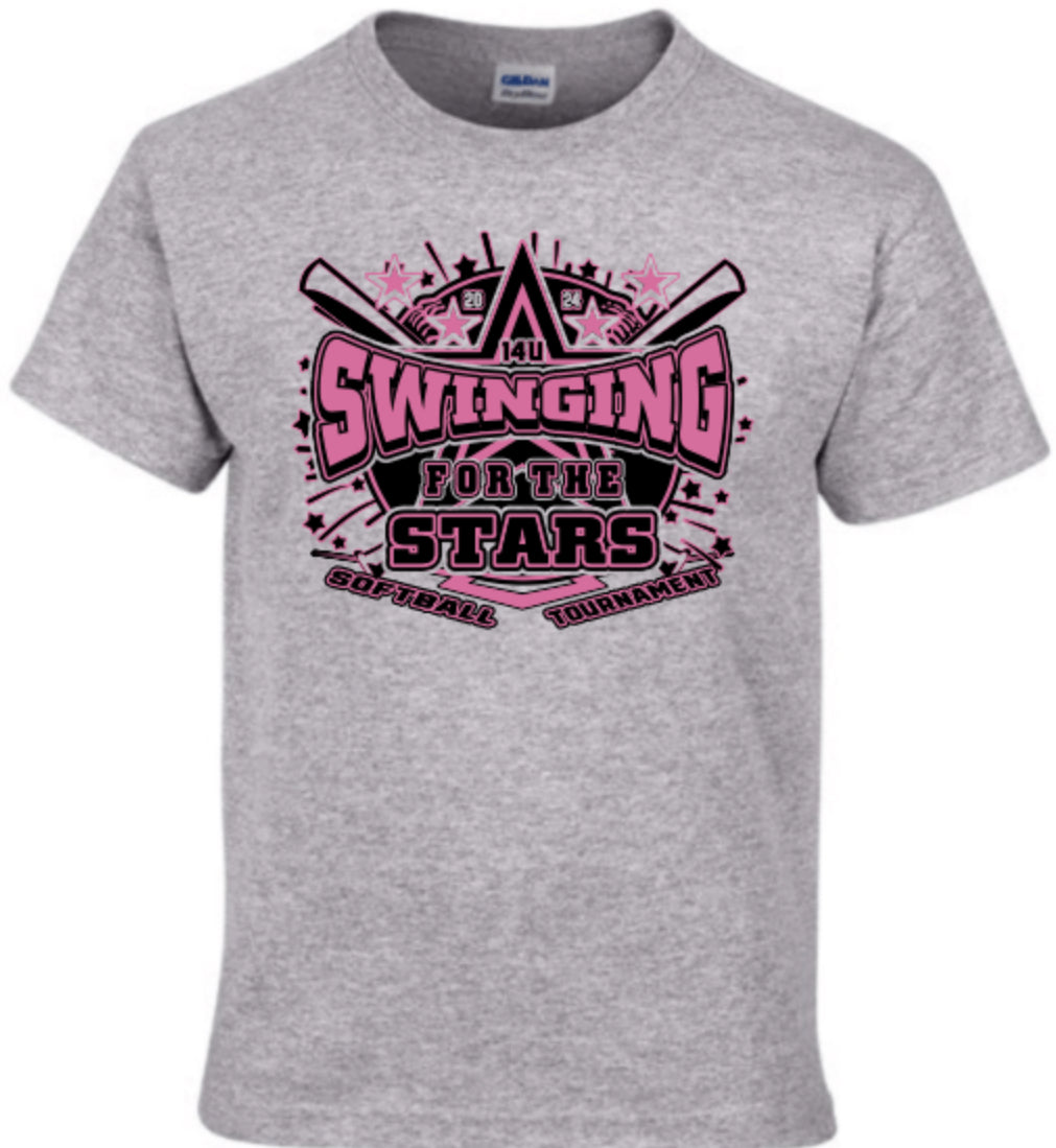 swinging for the stars grey t-shirt