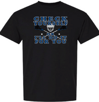 Load image into Gallery viewer, Check yourself or I"ll do it for you lacrosse T-shirt
